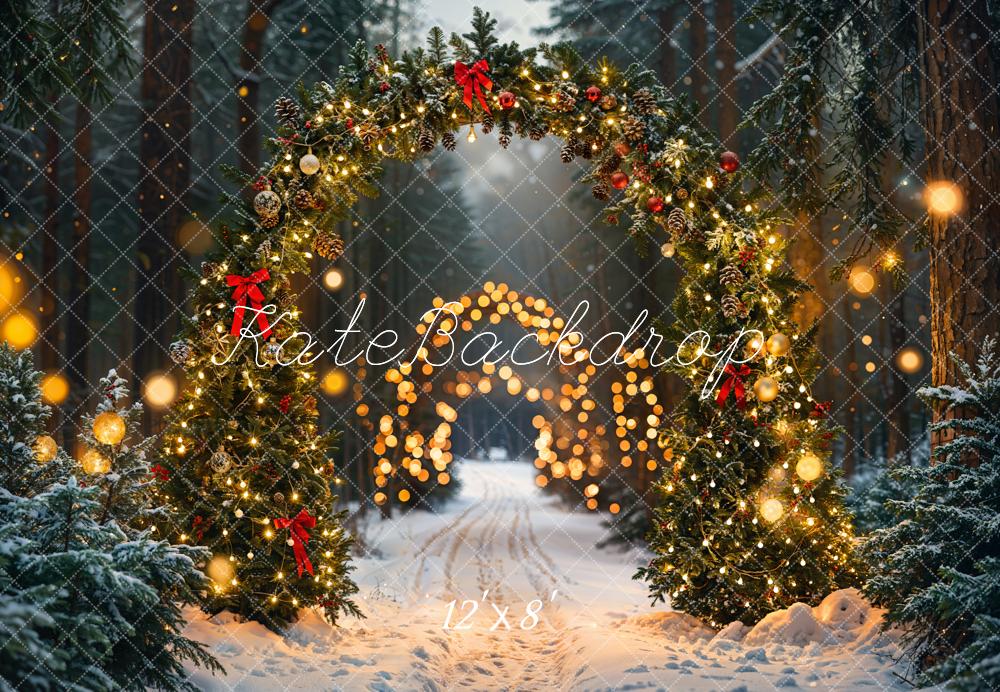 Kate Fleece Christmas Forest Arch Bokeh Backdrop Designed by Emetselch