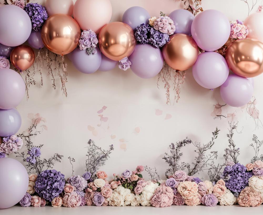 Kate Fleece Spring Cake Smash Purple Balloon Backdrop Designed by Emetselch