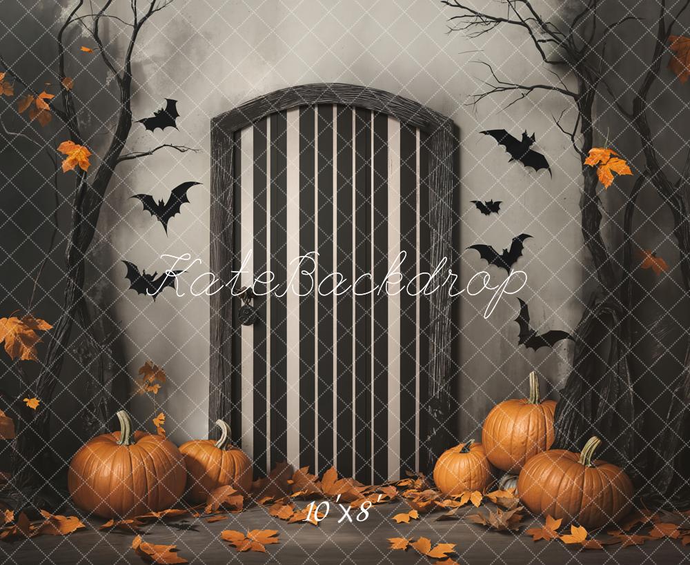 Kate Fleece Halloween Pumpkins Bats Trees Backdrop Designed by Emetselch