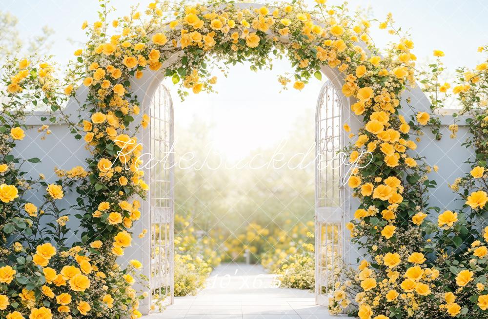 Kate Fleece Spring Yellow Flower Gate Backdrop Designed by Emetselch