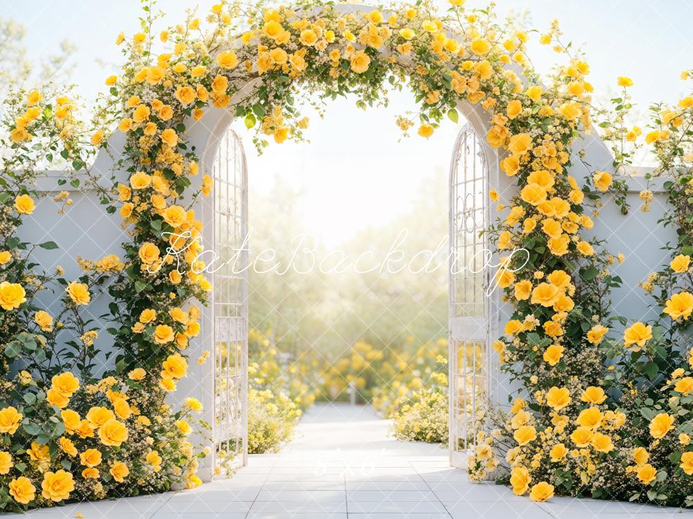 Kate Fleece Spring Yellow Flower Gate Backdrop Designed by Emetselch