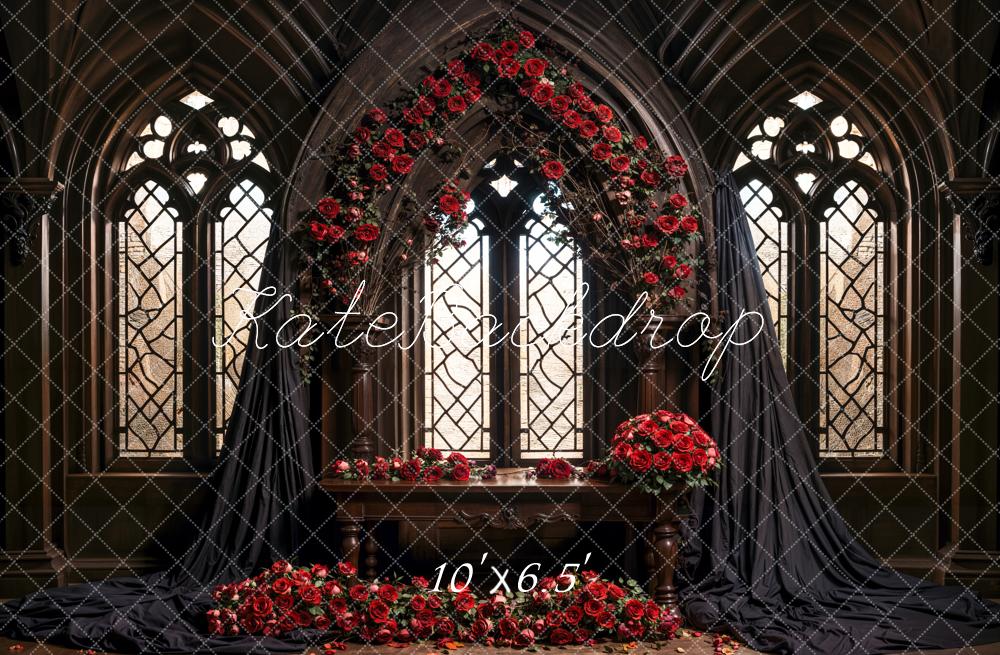 Kate Fleece Spring Gothic Red Roses Flower Arch Backdrop Designed by Emetselch