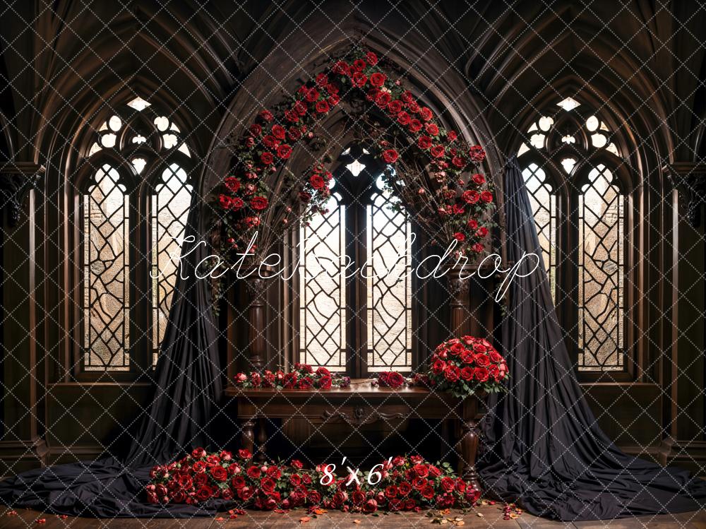 Kate Fleece Spring Gothic Red Roses Flower Arch Backdrop Designed by Emetselch