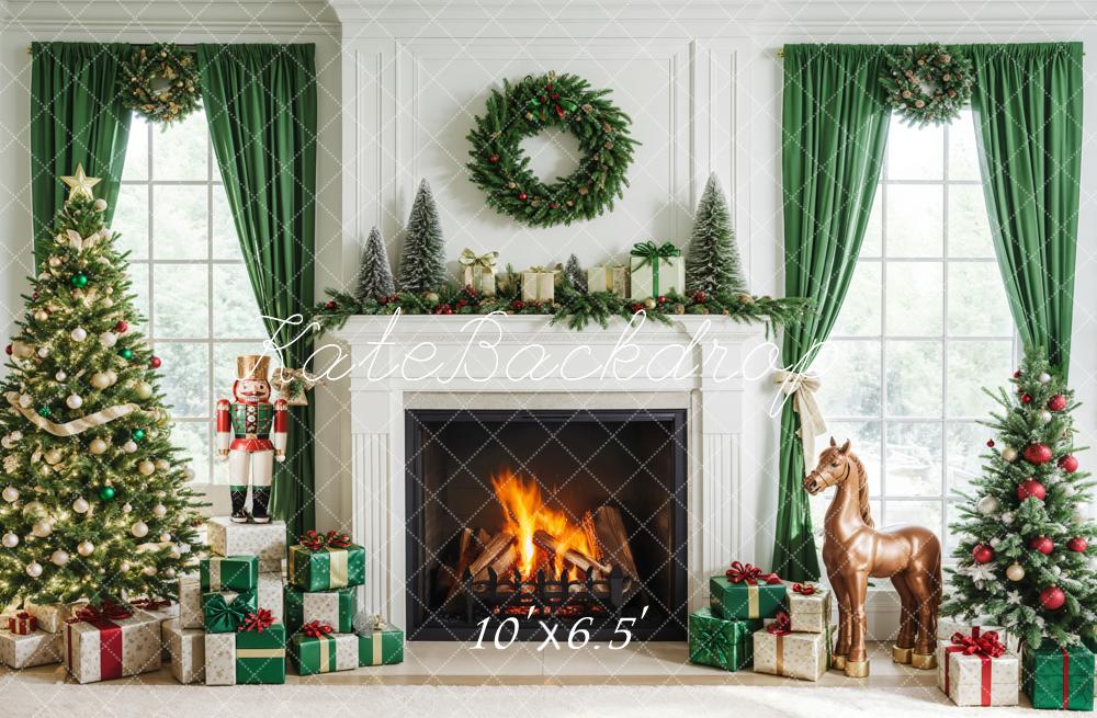 Kate Fleece Christmas Fireplace Nutcracker Backdrop Designed by Emetselch