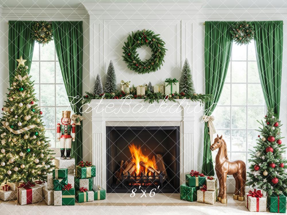 Kate Fleece Christmas Fireplace Nutcracker Backdrop Designed by Emetselch