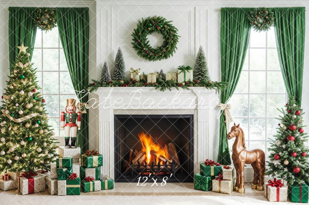 Kate Fleece Christmas Fireplace Nutcracker Backdrop Designed by Emetselch