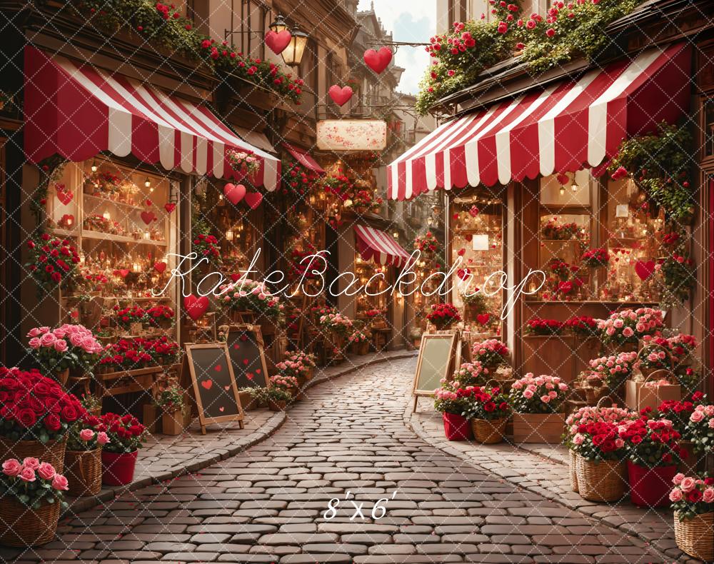 Kate Fleece Valentine's Day Flower Shop Street Backdrop Designed by Emetselch