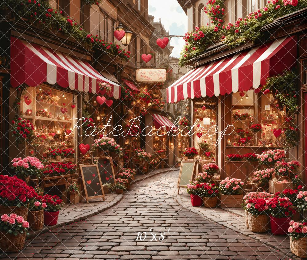 Kate Fleece Valentine's Day Flower Shop Street Backdrop Designed by Emetselch