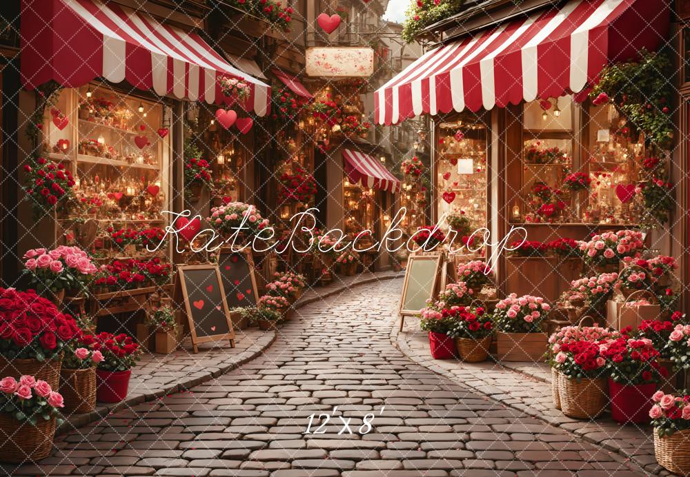 Kate Fleece Valentine's Day Flower Shop Street Backdrop Designed by Emetselch