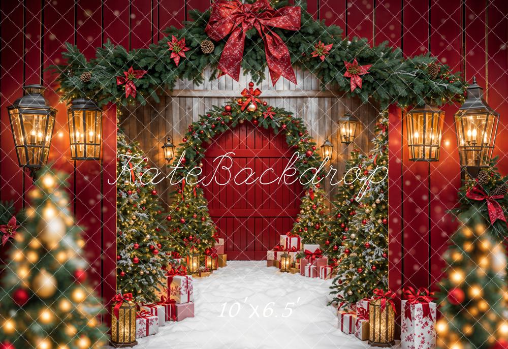 Kate Fleece Snow Red Wooden Christmas Bokeh Backdrop Designed by Emetselch