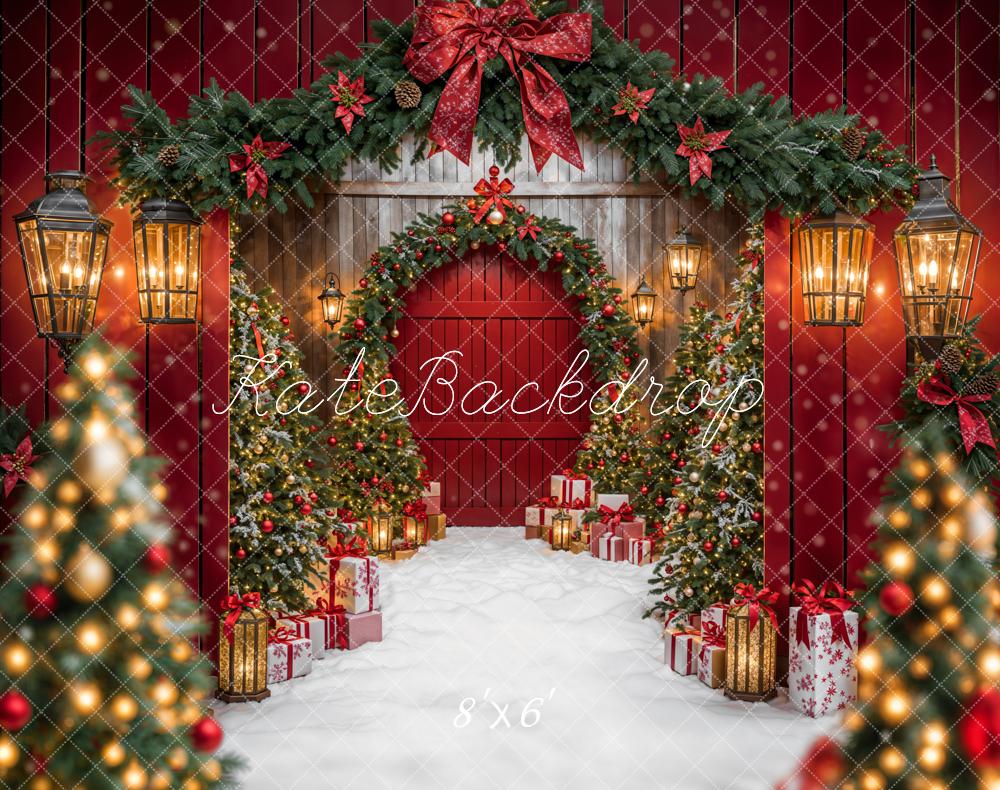 Kate Fleece Snow Red Wooden Christmas Bokeh Backdrop Designed by Emetselch