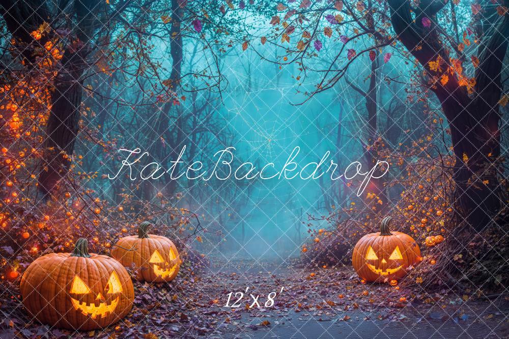 Kate Fleece Halloween Pumpkin Lanterns Forest Backdrop Designed by Emetselch