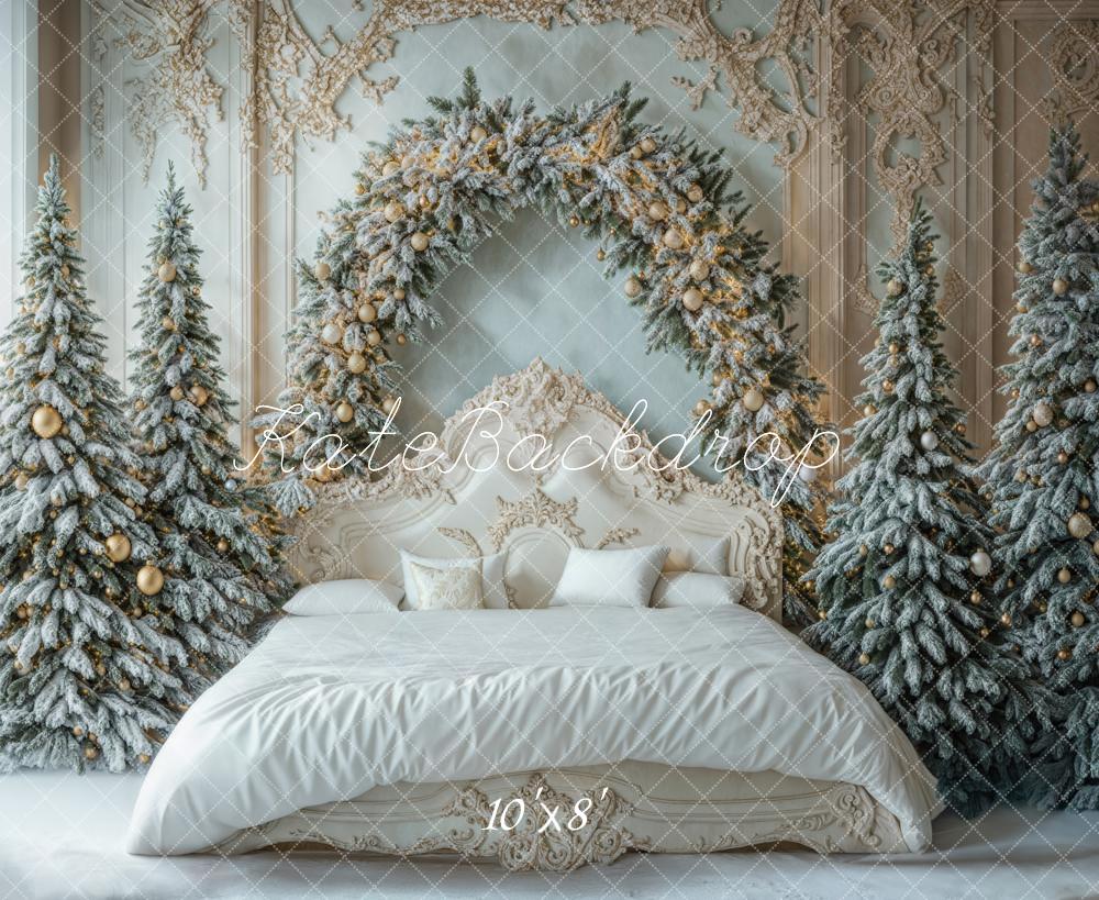 Kate Fleece Christmas Headboard White Retro Bed Backdrop Designed by Emetselch