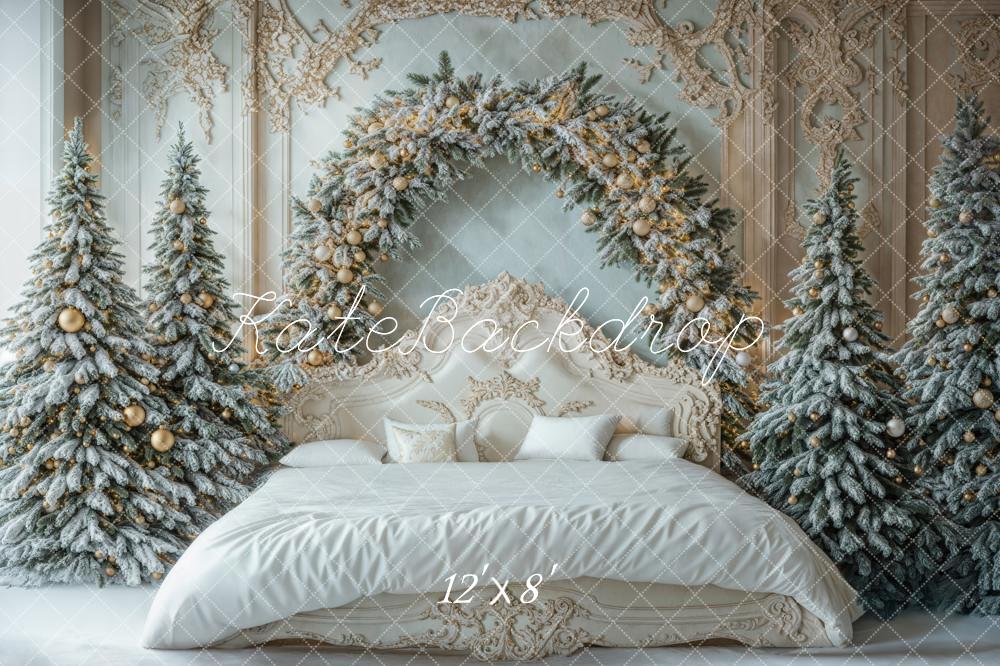 Kate Fleece Christmas Headboard White Retro Bed Backdrop Designed by Emetselch