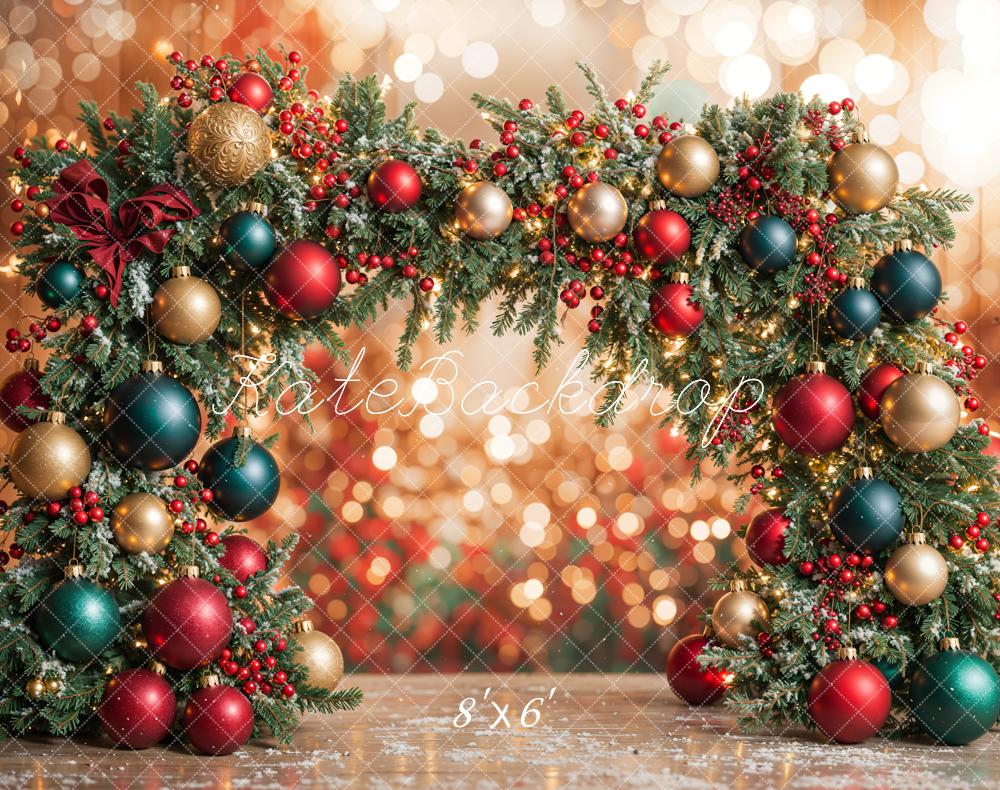 Kate Fleece Christmas Arch Decorate Bokeh Backdrop Designed by Emetselch