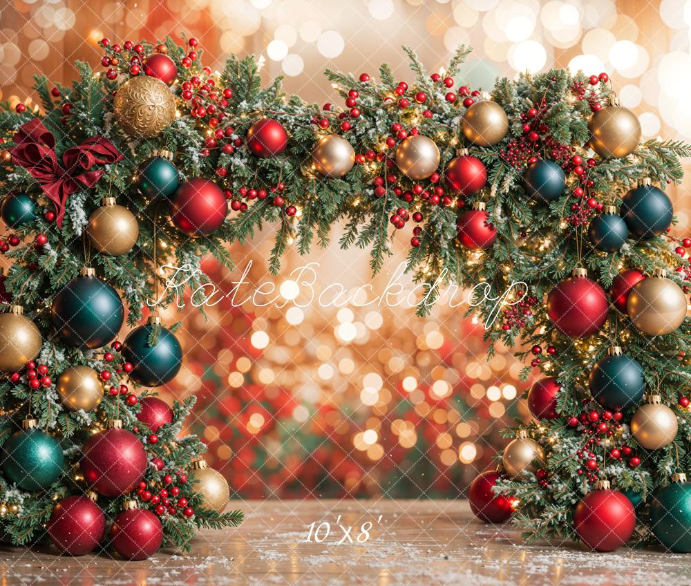 Kate Fleece Christmas Arch Decorate Bokeh Backdrop Designed by Emetselch