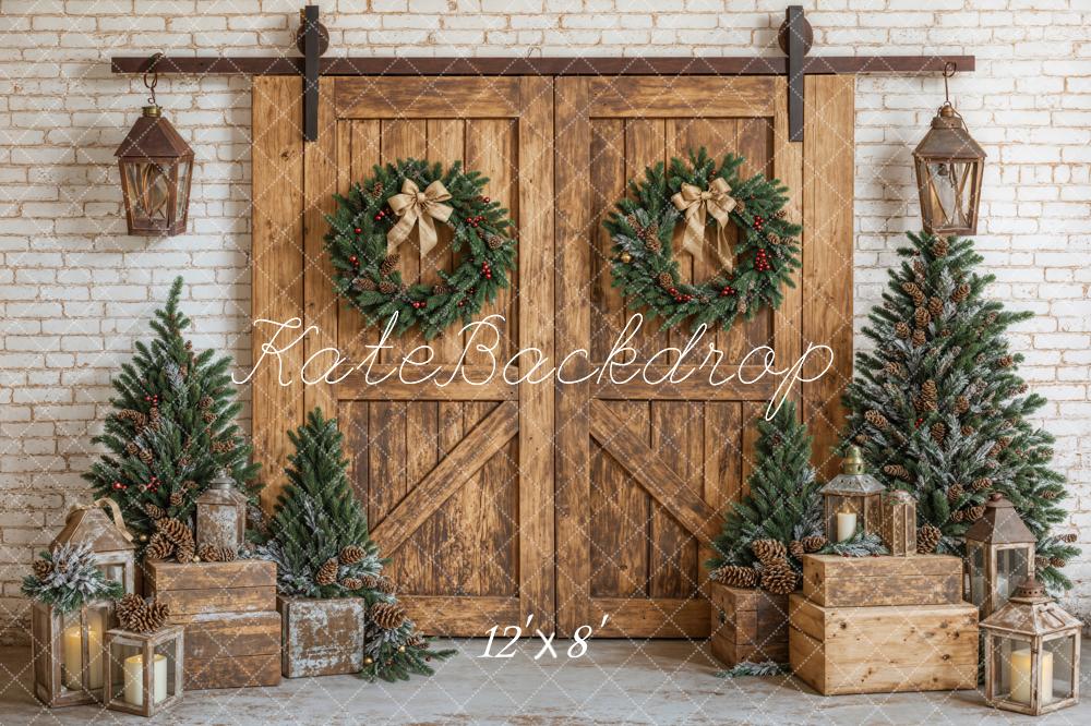 Kate Fleece Wreath Christams Barn Door Backdrop Designed by Emetselch