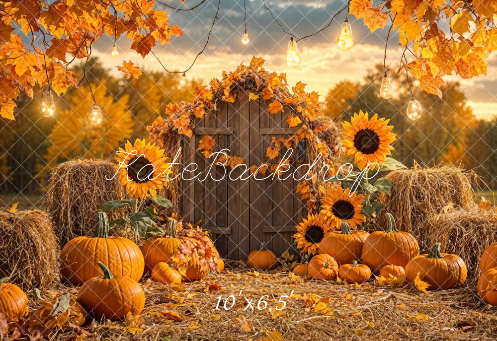 Kate Fleece Fall Pumpkin Sunflower Barn Backdrop Designed by Emetselch