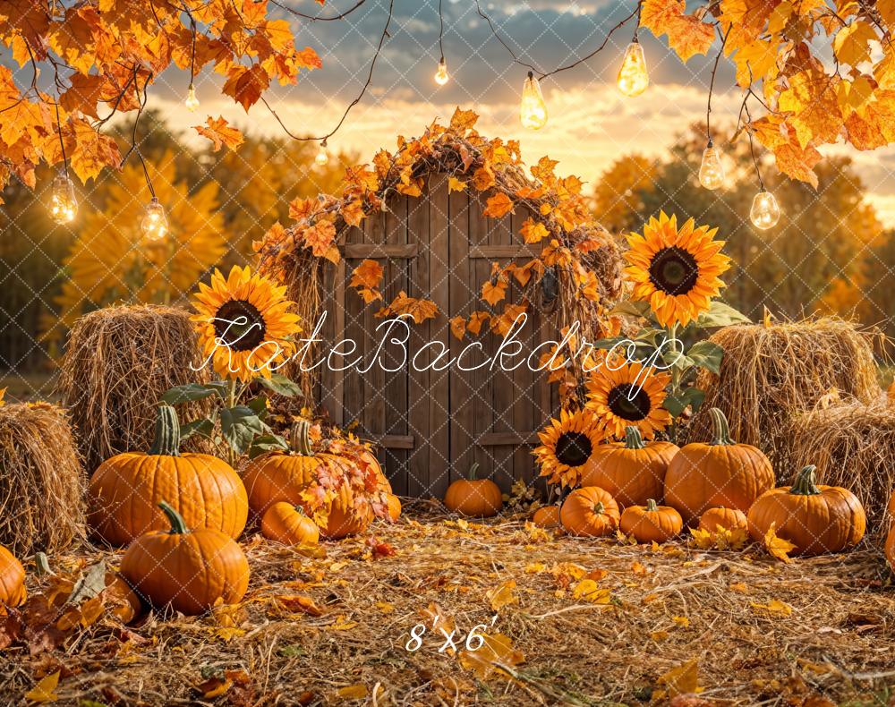 Kate Fleece Fall Pumpkin Sunflower Barn Backdrop Designed by Emetselch