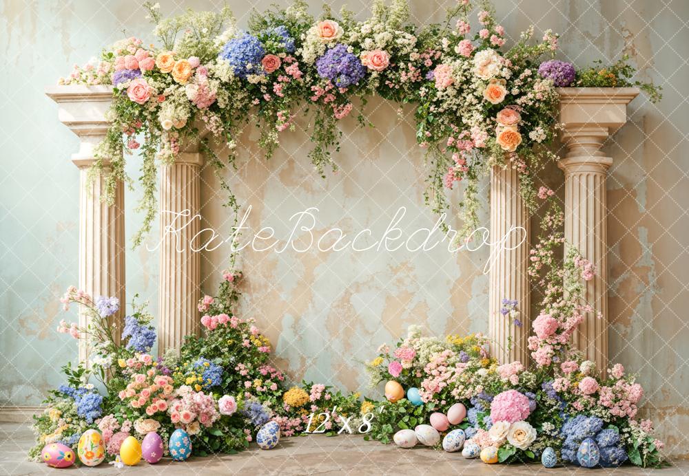 Kate Easter Colorful Flower Retro Arch Backdrop Designed by Emetselch