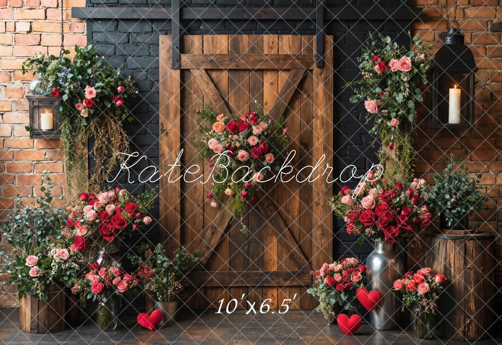 Kate Spring Valentine's Day Rose Brick Wall Backdrop Designed by Emetselch