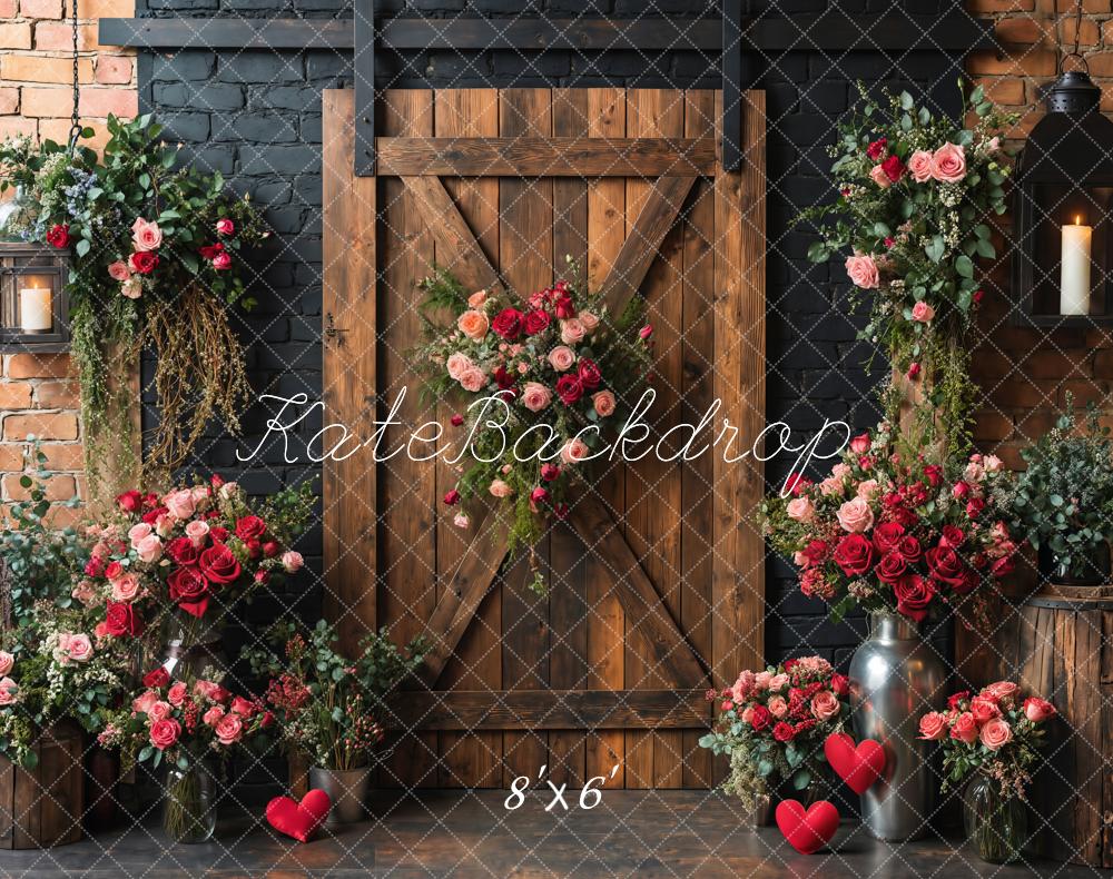 Kate Spring Valentine's Day Rose Brick Wall Backdrop Designed by Emetselch