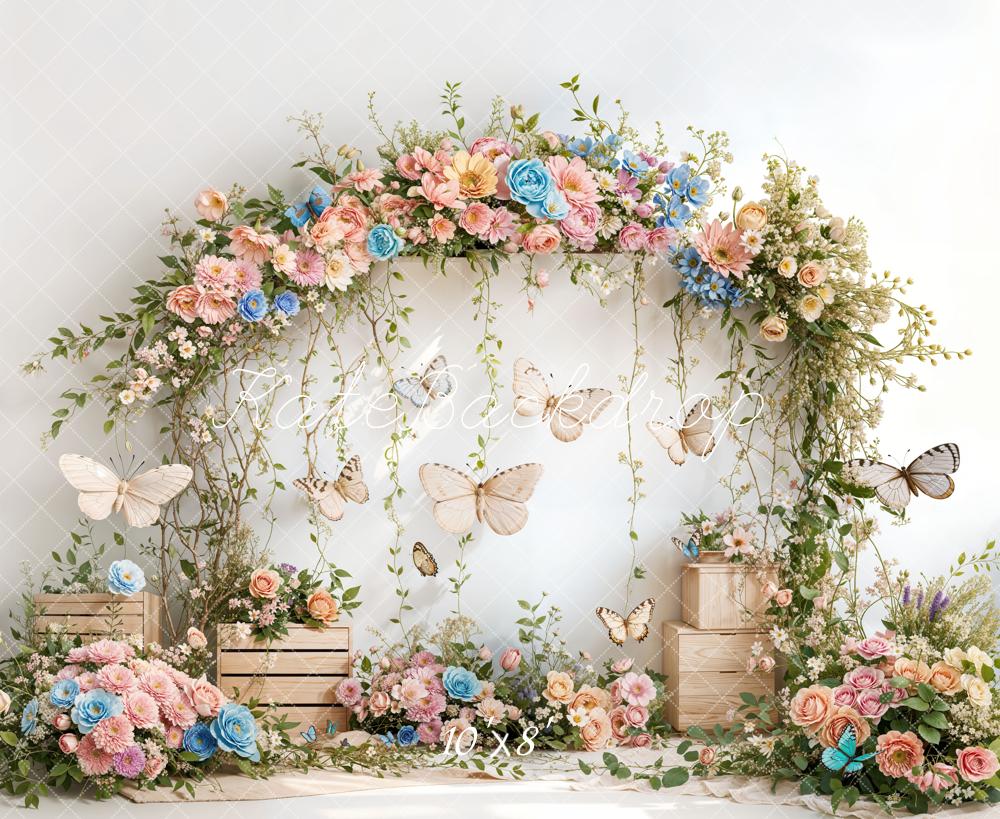 Lightning Deals-1 Kate Fleece Spring Flowers Butterfly Backdrop Designed by Emetselch