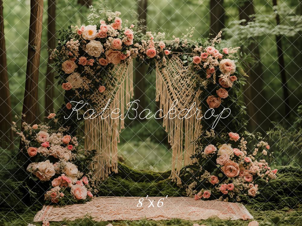 Kate Fleece Boho Floral Arch Forest Backdrop Designed by Emetselch