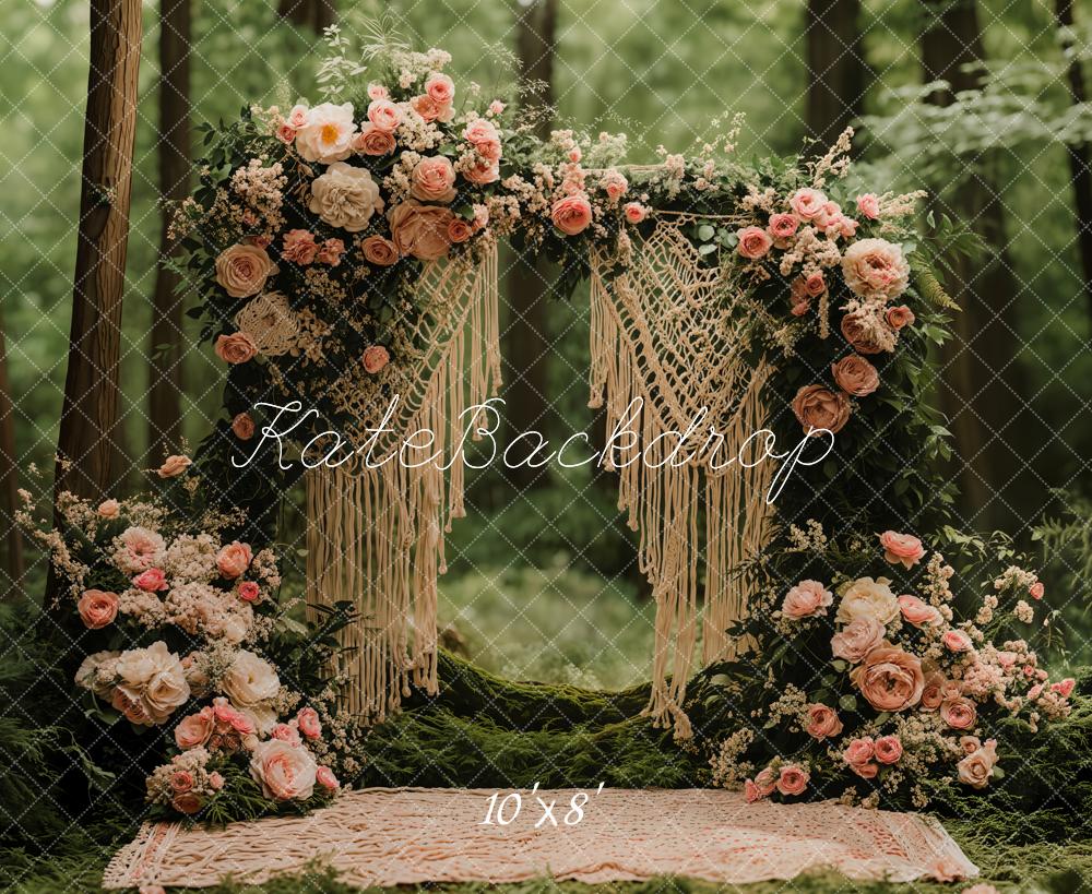 Kate Fleece Boho Floral Arch Forest Backdrop Designed by Emetselch