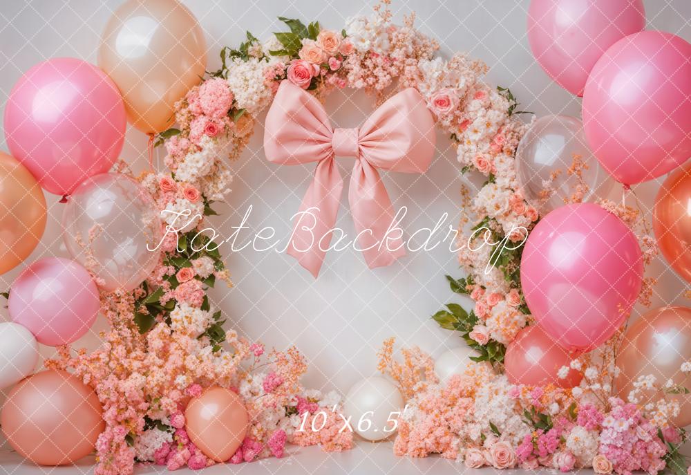 Kate Birthday Backdrop Pink Bow Balloon Flower Arch Designed by Emetselch