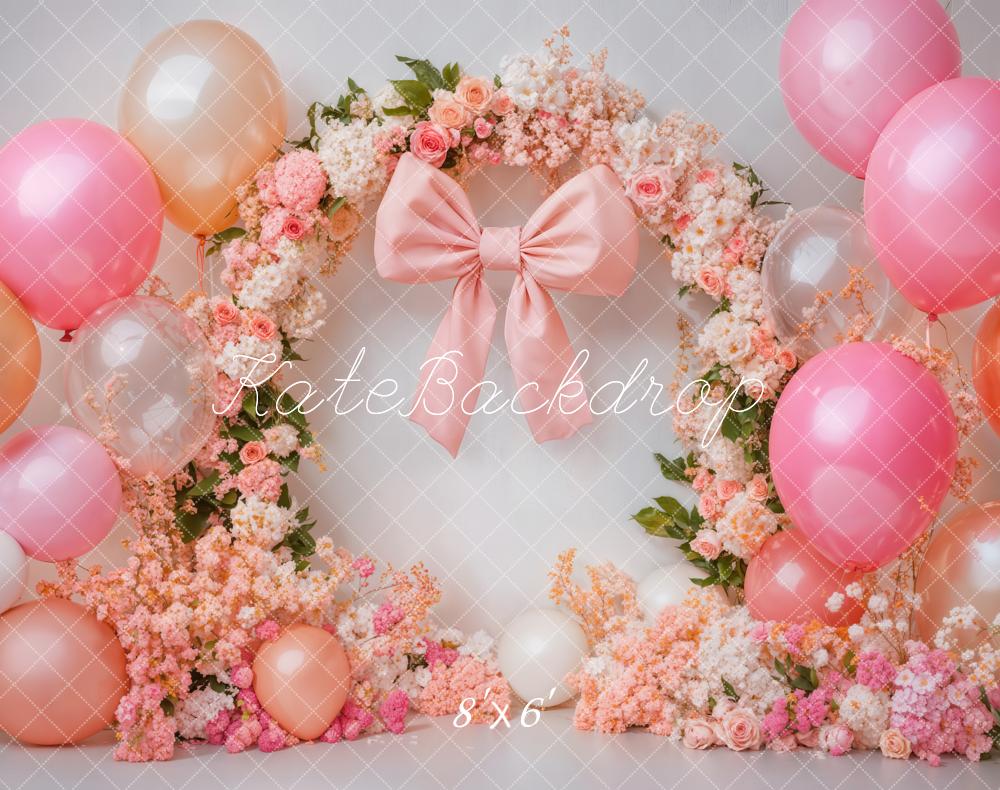 Kate Birthday Backdrop Pink Bow Balloon Flower Arch Designed by Emetselch