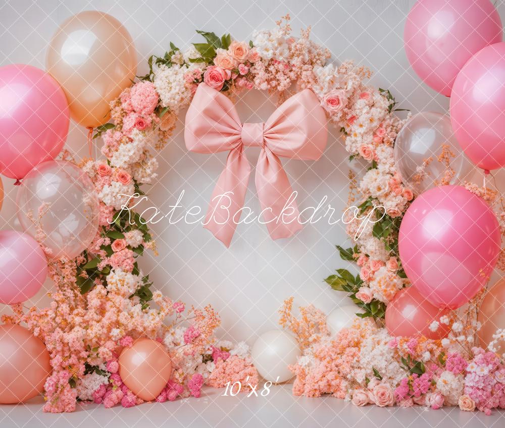 Kate Birthday Backdrop Pink Bow Balloon Flower Arch Designed by Emetselch