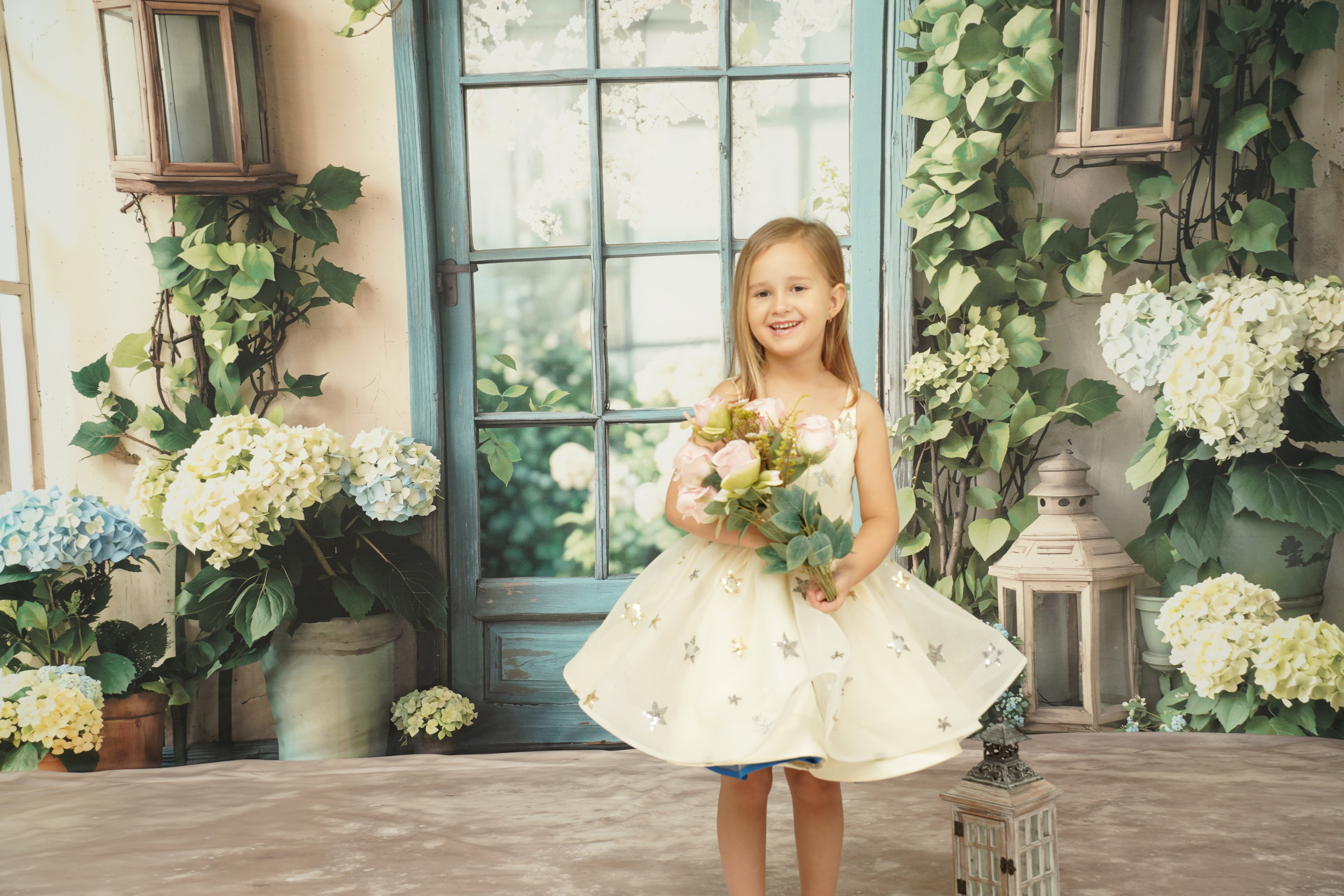 Kate Fleece Spring Backdrop Floral Door Hydrangeas Designed by Emetselch