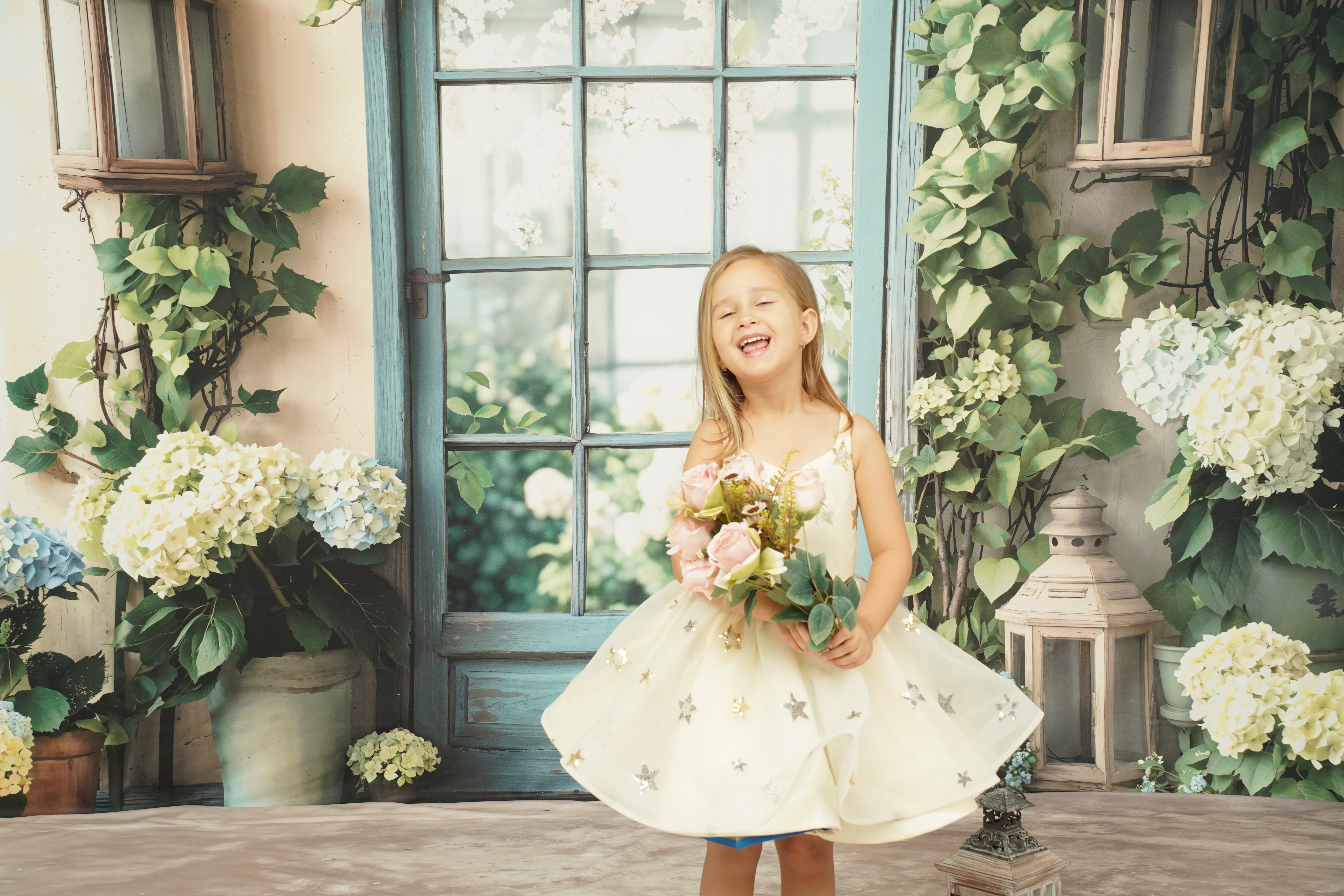 Kate Fleece Spring Backdrop Floral Door Hydrangeas Designed by Emetselch