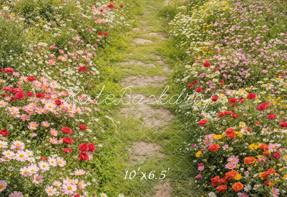 Kate Fleece Spring Backdrop Floral Pathway Grass Floor Designed by Emetselch