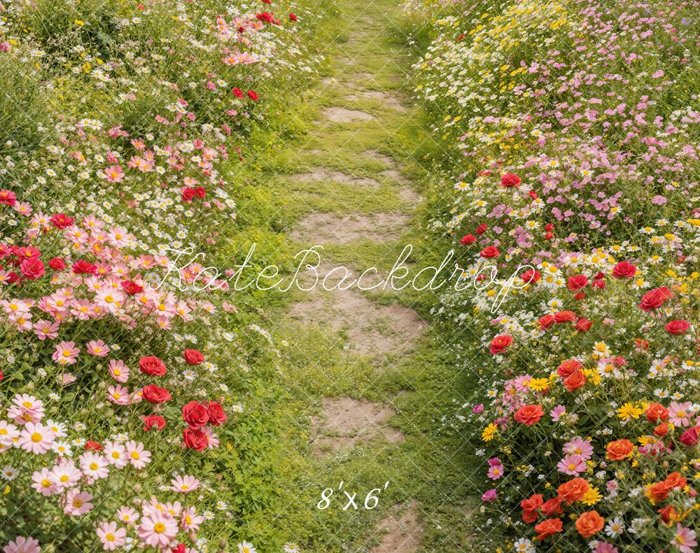 Kate Fleece Spring Backdrop Floral Pathway Grass Floor Designed by Emetselch