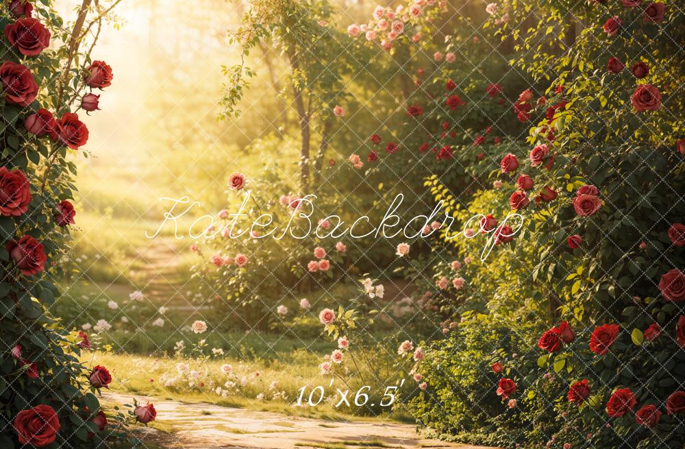 Kate Fleece Valentine Garden Rose Sunlight Backdrop Designed by Emetselch