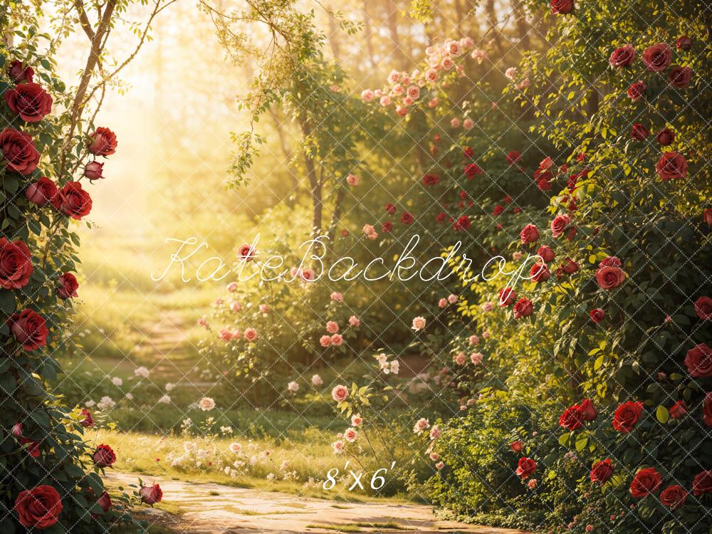 Kate Fleece Valentine Garden Rose Sunlight Backdrop Designed by Emetselch