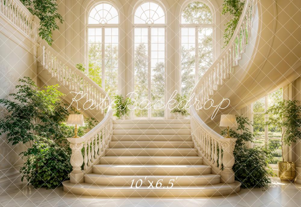 Kate Fleece Spring Stairs Backdrop Green Plants Wedding Party Designed by Emetselch