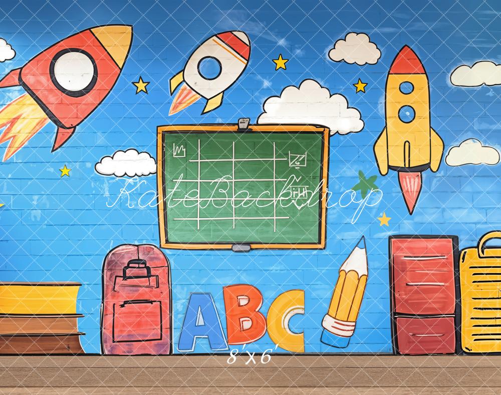 Kate Fleece Back to School Backdrop Graffiti Rockets Blackboard Designed by Emetselch