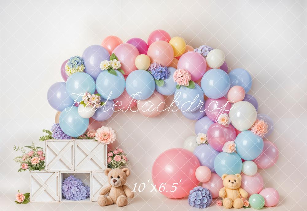 Kate fleece Cake Smash Pastel Balloon Flower Arch Backdrop Designed by Emetselch