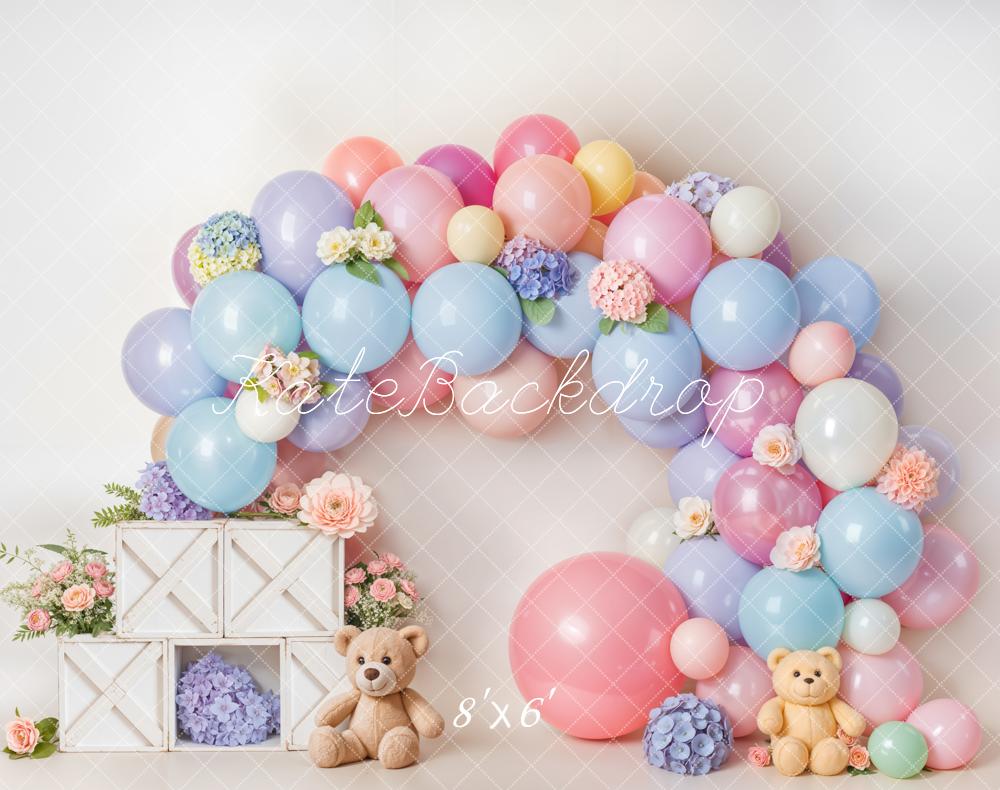 Kate fleece Cake Smash Pastel Balloon Flower Arch Backdrop Designed by Emetselch