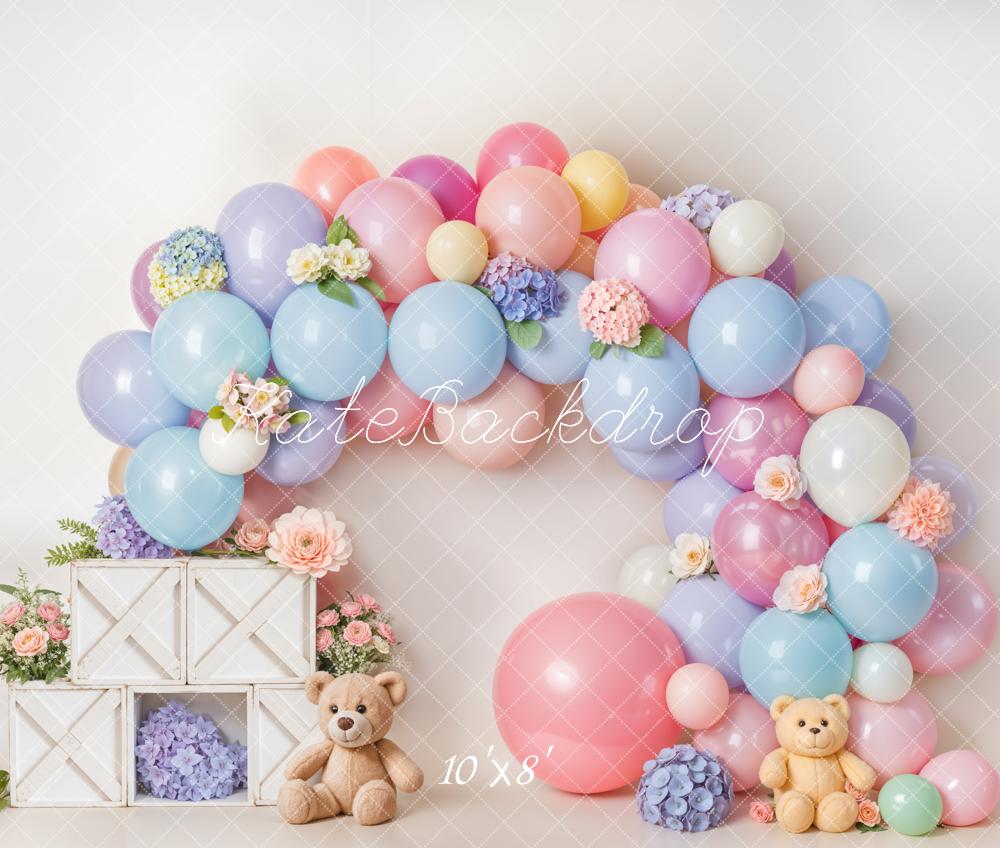 Kate fleece Cake Smash Pastel Balloon Flower Arch Backdrop Designed by Emetselch