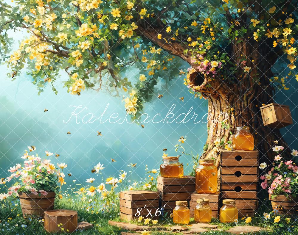 Kate Fleece Spring Honey Bee Tree Honeycomb Backdrop Designed by Emetselch