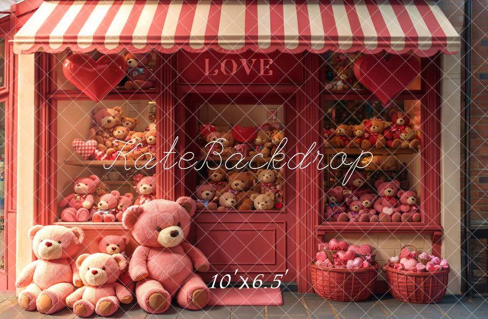 Kate Fleece Valentine Teddy Bear Storefront Pink Backdrop Designed by Emetselch