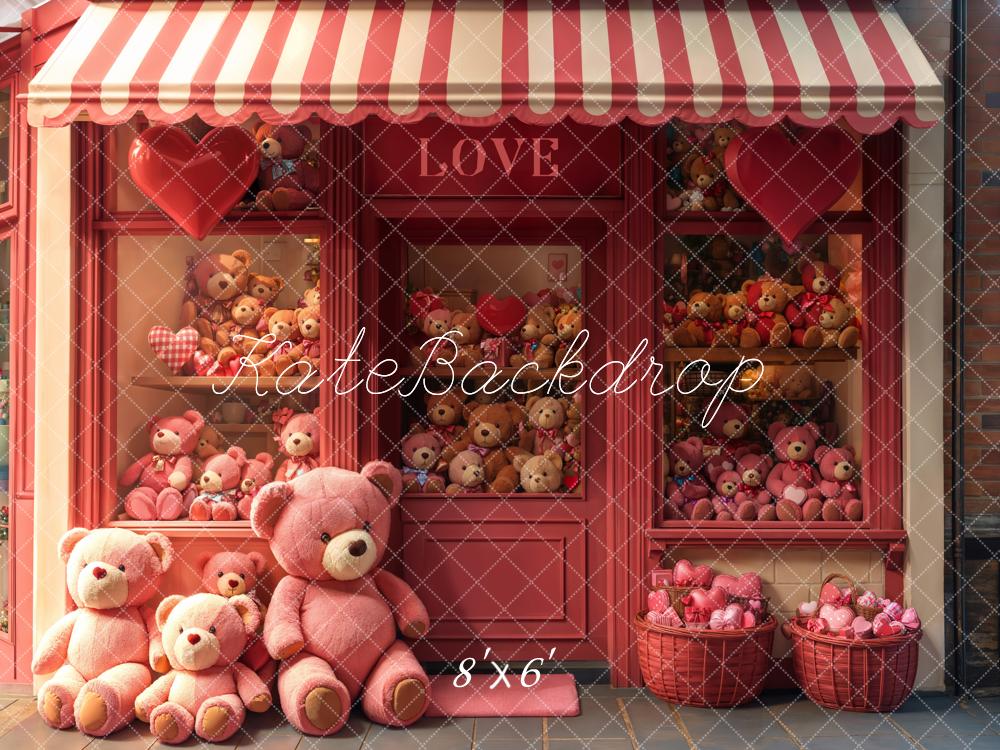 Kate Fleece Valentine Teddy Bear Storefront Pink Backdrop Designed by Emetselch