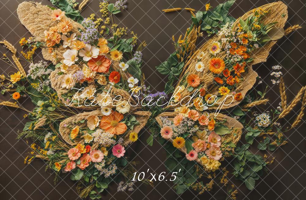 Kate Fleece Baby Floral Butterfly Wings Backdrop Designed by Emetselch