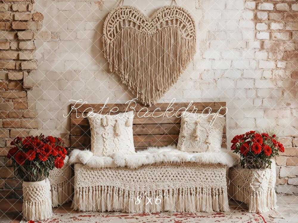 Kate Fleece Valentine Boho Backdrop Brick Wall Designed by Emetselch