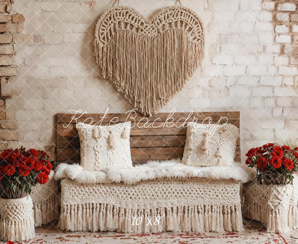 Kate Fleece Valentine Boho Backdrop Brick Wall Designed by Emetselch