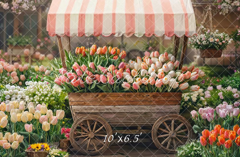 Kate Fleece Spring Flower Cart Tulips Garden Backdrop Designed by Emetselch